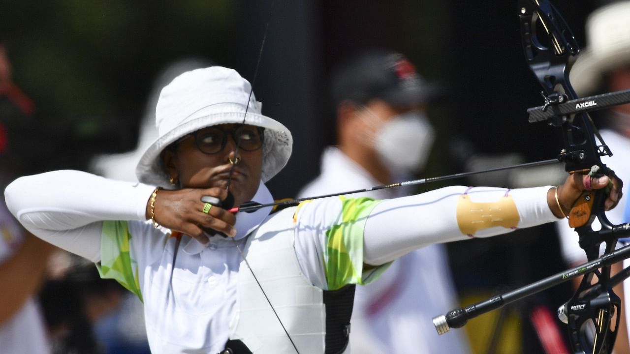 Indian archer Deepika Kumari in action during the ranking round. Credit: Reuters Photo