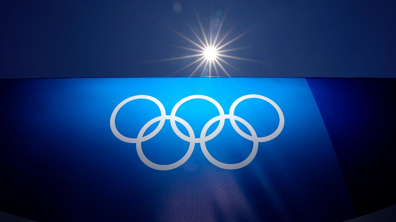 The Olympic rings are seen at Yokohama Baseball Stadium. Credit: AP Photo