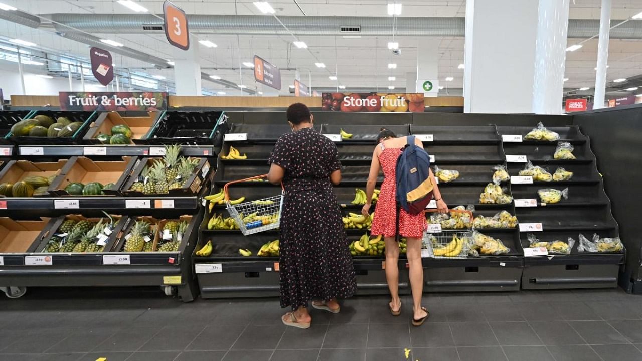 British supermarkets and suppliers warned today of possible food shortages due to staff self-isolating, as rising coronavirus cases threaten chaos. Credit: AFP Photo