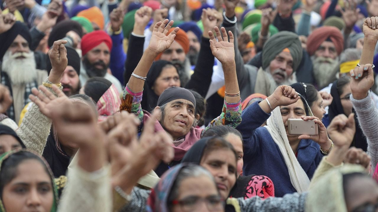 Thousands of farmers, mainly from Punjab, Haryana and western Uttar Pradesh, have been camping at Delhi's borders since eight months in protest against the three laws. Credit: PTI File Photo
