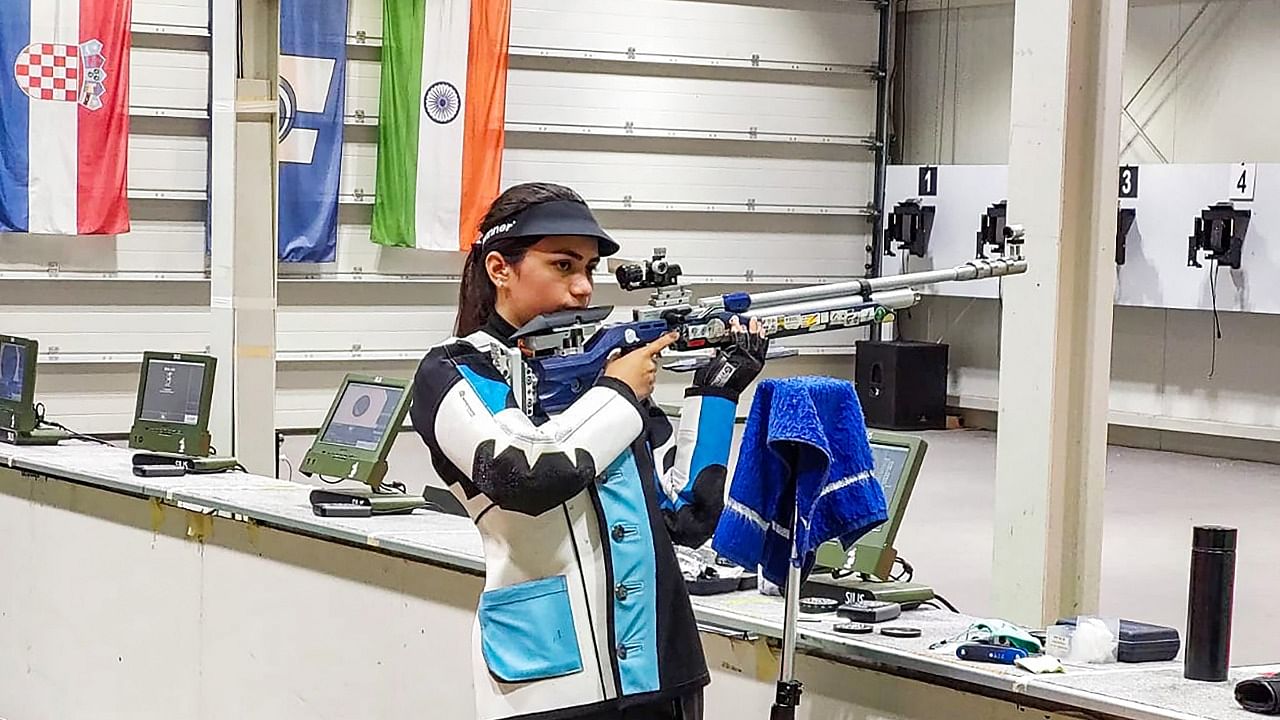 Apurvi Chandela practices at the Asaka Shooting Range. Credit: PTI Photo