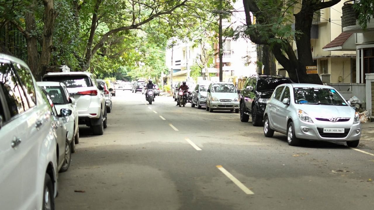 SUV vehicles parked in a residential area in Bengaluru. Credit: DH Photo