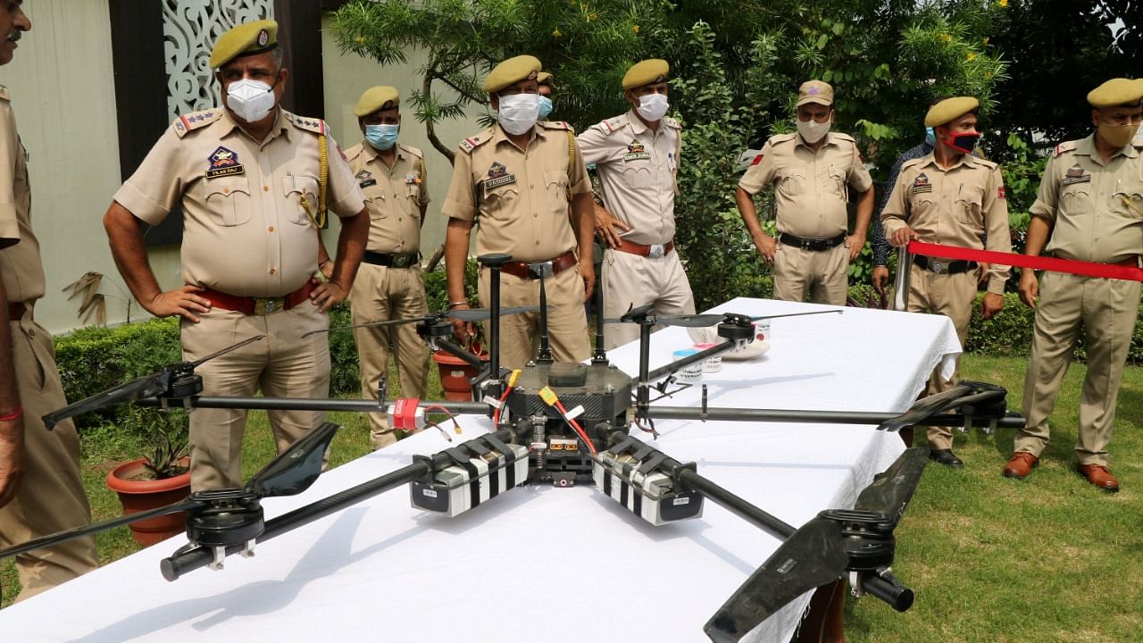 Jammu and Kashmir Police display Hexacopter at Police lines Jammu. Credit: PTI Photo