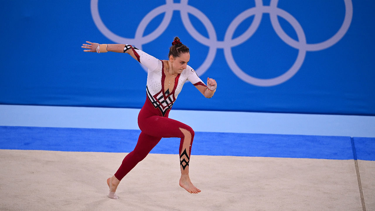 Sarah Voss of Germany in action during the floor exercise. Credit: Reuters Photo
