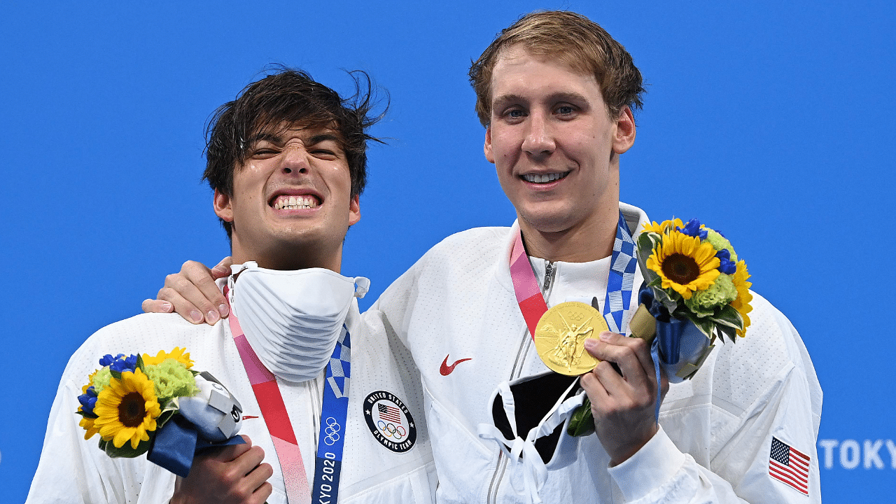 Silver medallist USA's Jay Litherland (L) and gold medallist USA's Chase Kalisz. Credit: AFP Photo