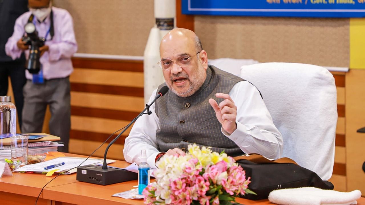 Union Home Minister Amit Shah chairs a meeting to review the operation of the North Eastern Space Application Centre (NESAC) in Umiam. Credit: PTI Photo