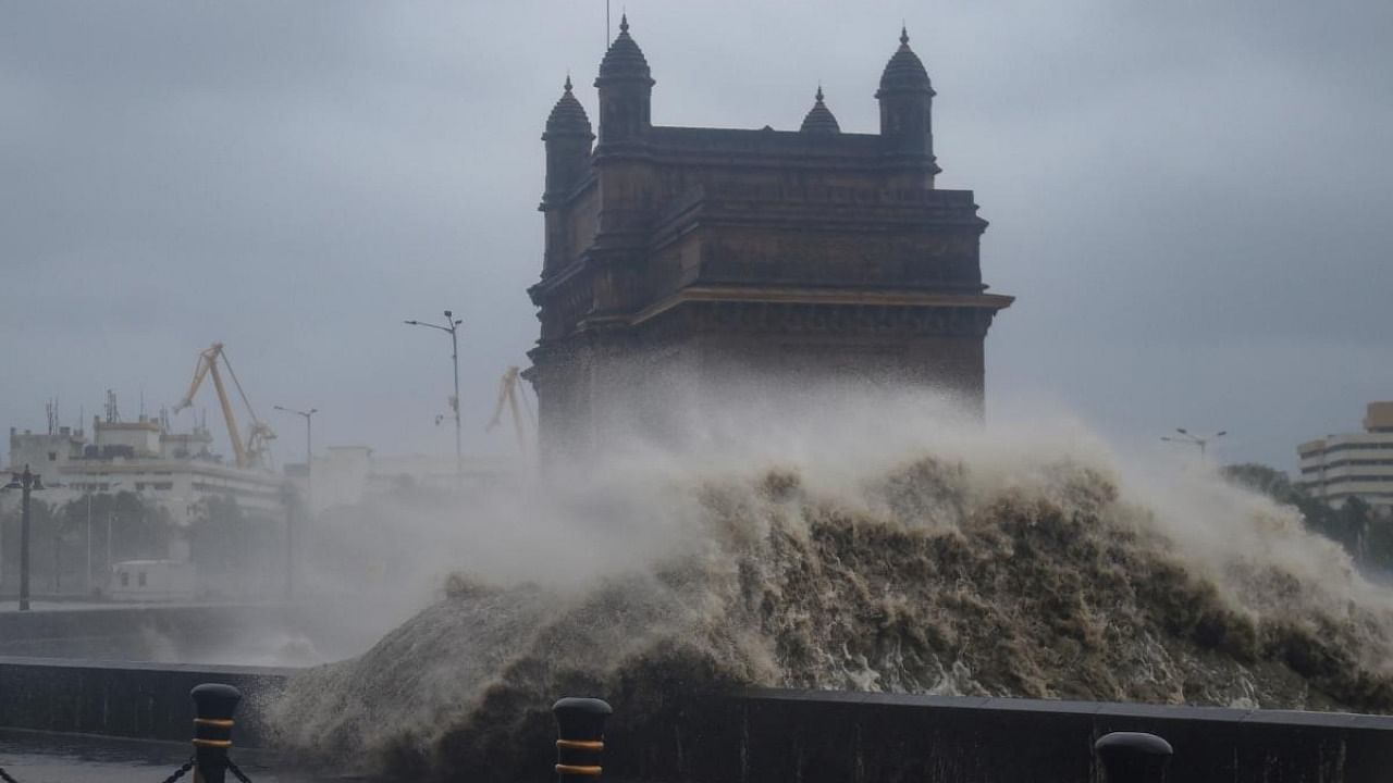 Strong sea waves near the Gateway of India as cyclone Tauktae approaches the coast of Mumbai, Monday, May 17, 2021. Credit: PTI File Photo
