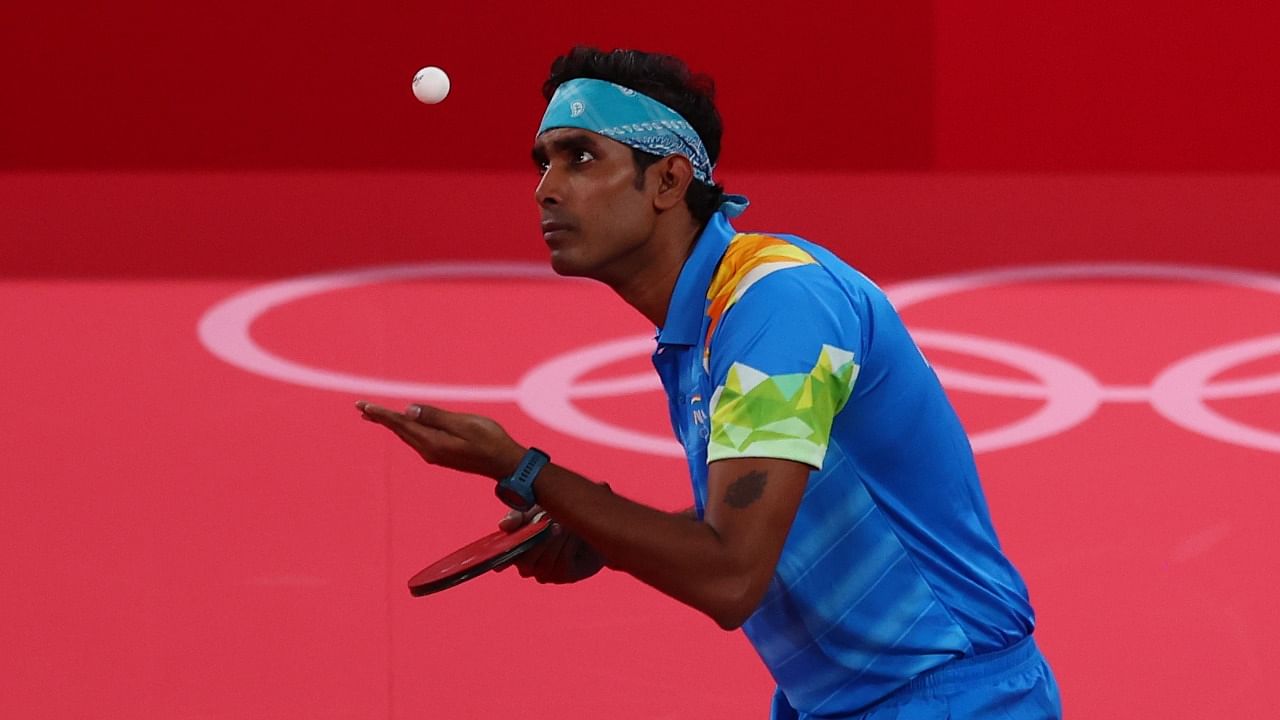 The Indian paddler now has a tough match ahead as he takes on the legendary Long. Credit: Reuters Photo