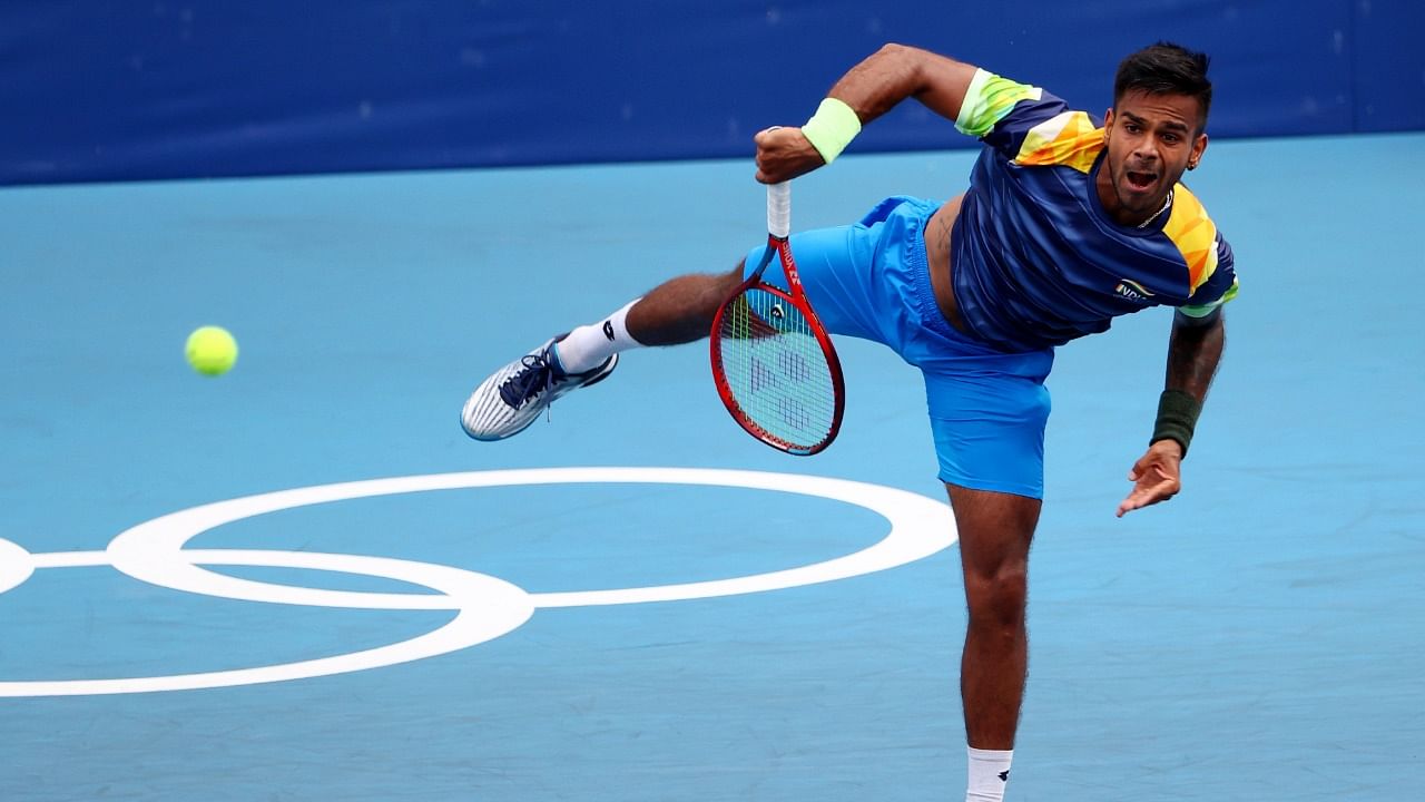 india's Sumit Nagal in action during his second round match against Daniil Medvedev of the Russian Olympic Committee. Credit: Reuters Photo
