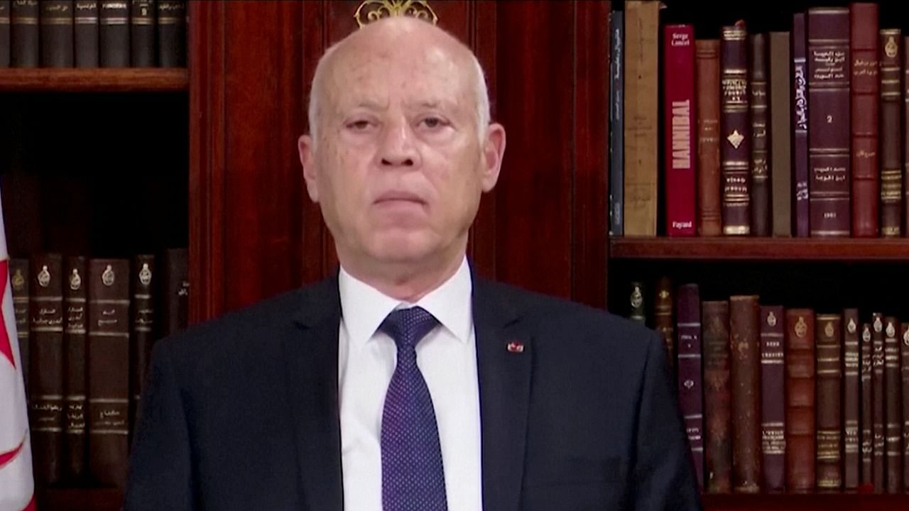 Tunisian President Kais Saied addresses the nation in this screengrab taken from Tunisian President's office footage. Credit: Reuters photo