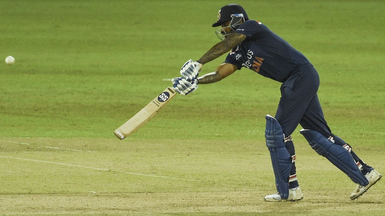 Suryakumar Yadav plays a shot during the third one-day international (ODI) cricket match between Sri Lanka and India at the R.Premadasa Stadium in Colombo. Credit: AFP Photo