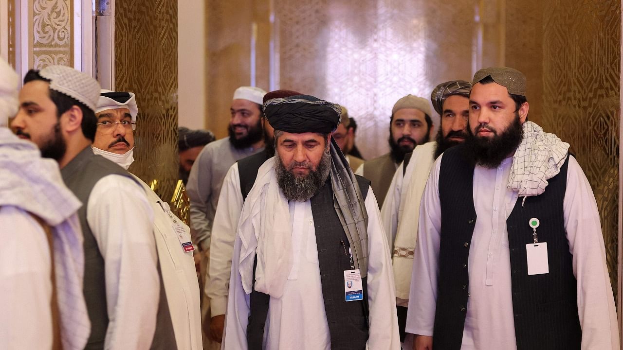 Members of the Taliban delegation at the peace talks. Credit: AFP Photo