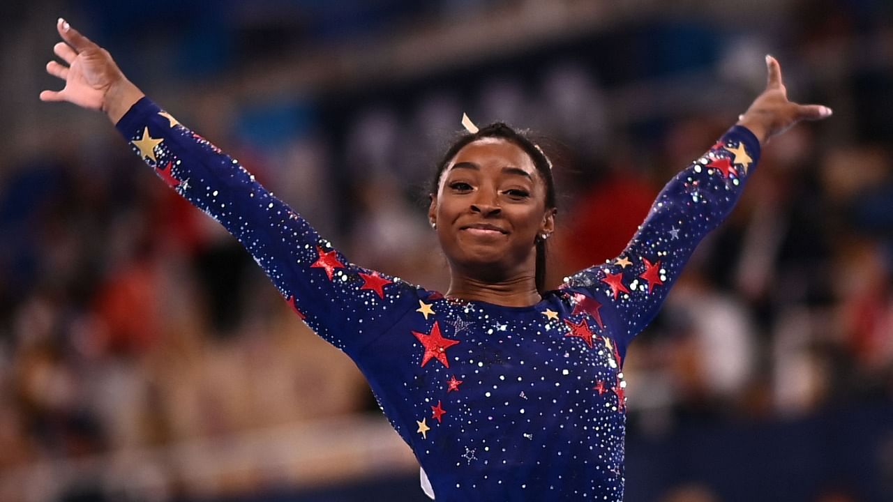 SA's Simone Biles reacts after competing in the artistic gymnastics balance beam event. Credit: AFP Photo