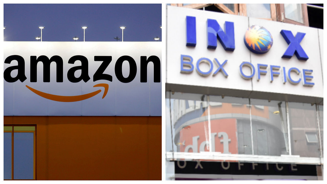 Amazon and Inox logos. Credit: Reuters and DH File Photos