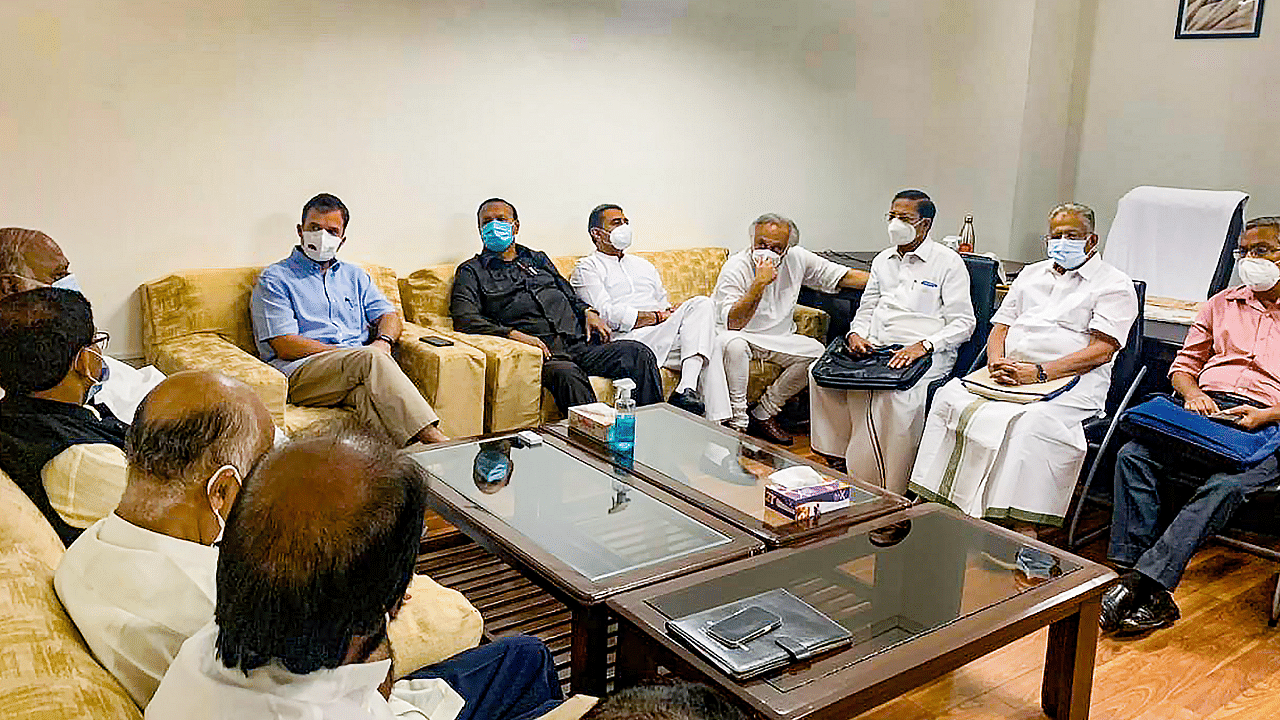 Leaders of Opposition parties hold a meeting at the Parliament in New Delhi. Credit: PTI Photo