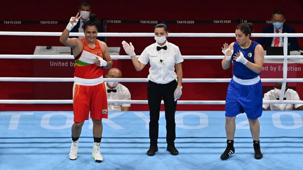 The two-time Asian champion was in command with her right straights and also benefitted immensely from Chaib's lack of balance in the ring. Credit: AFP Photo