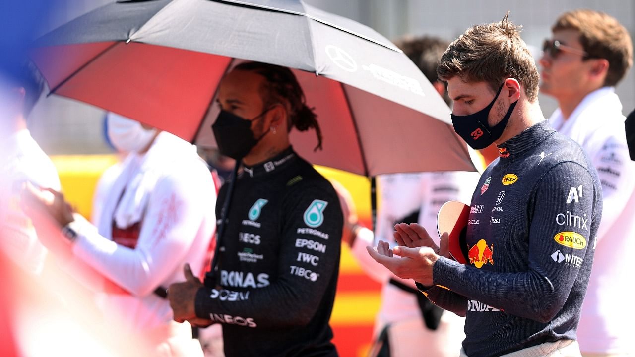 Mercedes' Lewis Hamilton and Red Bull's Max Verstappen. Credit: Reuters File Photo