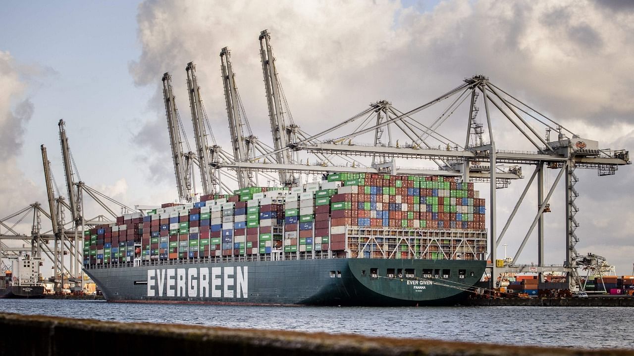 Ever Given arrives at the ECT Delta terminal in the port of Rotterdam. Credit: AFP Photo