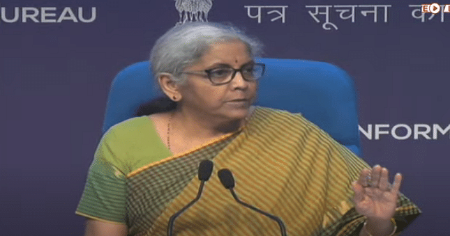 Finance Minister Nirmala Sitharaman. Credit: Screengrab of live stream on YouTube/@PIBIndia