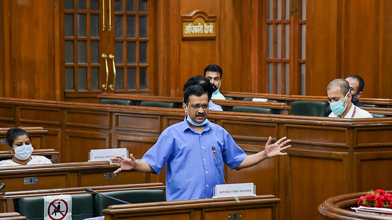 Chief Minister Arvind Kejriwal at the Monsoon Session of Delhi Assembly. Credit: PTI Photo
