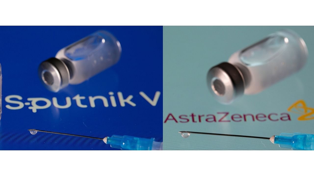 Russian-made Sputnik V vaccine and AstraZeneca's vaccine. Credit: Reuters Photos