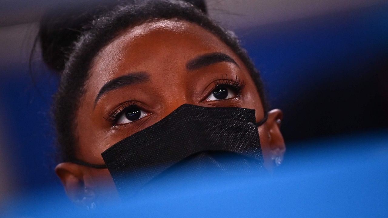 Simone Biles attends the artistic gymnastics women's all-around final during the Tokyo 2020 Olympic Games. Credit: AFP Photo
