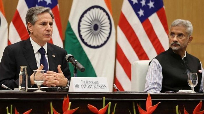 India's Minister of External Affairs Subrahmanyam Jaishankar (R) and U.S. Secretary of State Antony Blinken hold a joint news conference at Jawaharlal Nehru Bhawan (JNB) in New Delhi on July 28, 2021. Credit: AFP Photo