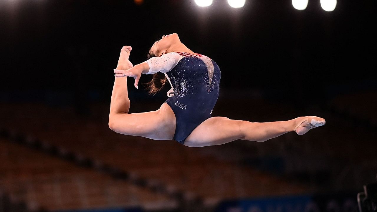 Sunisa Lee competes in the balance beam event of the artistic gymnastics women's all-around final in Tokyo 2020. Credit: AFP Photo
