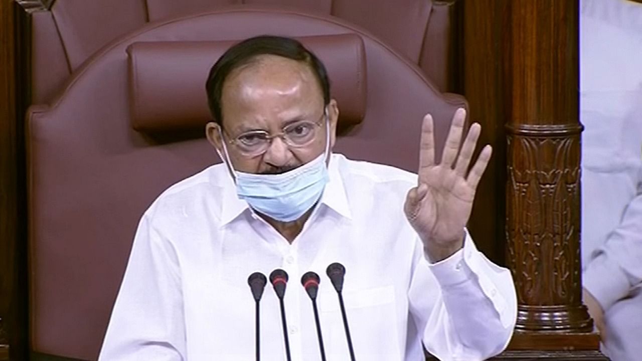 Naidu conducts proceedings of the House. Credit: PTI Photo