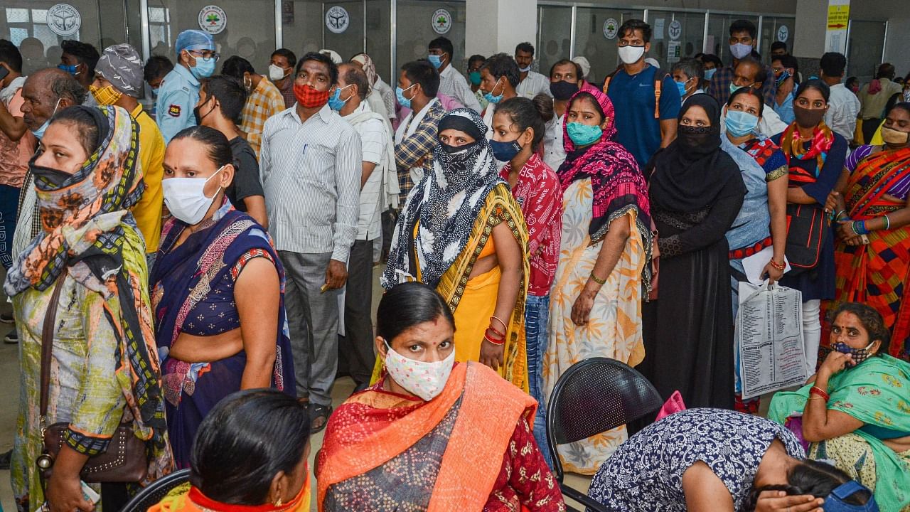 People wait in queues for treatment at the OPD of LLR hospital in Kanpur, Tuesday, July 27, 2021. Credit: PTI Photo