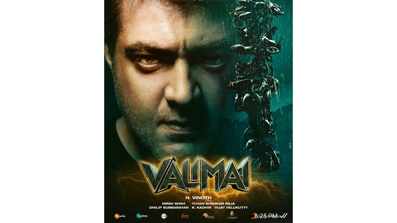 The first look poster of 'Valimai'. Credit: Twitter/@BoneyKapoor
