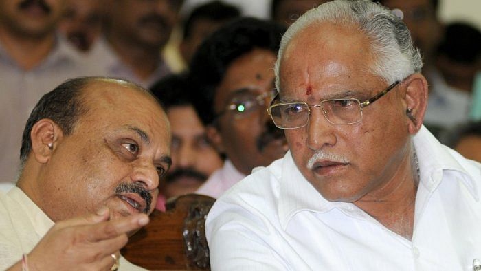 Basavaraj Bommai and B S Yediyurappa. Credit: DH Photo/ B H Shivakumar