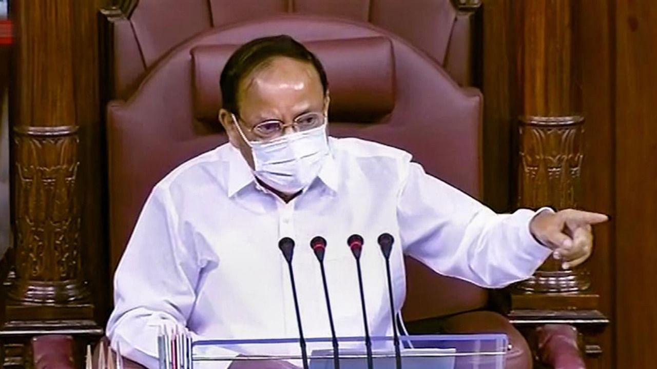 Rajya Sabha Chairman M Venkaiah Naidu conducts proceedings of the House during the Monsoon Session of Parliament. Credit: PTI Photo