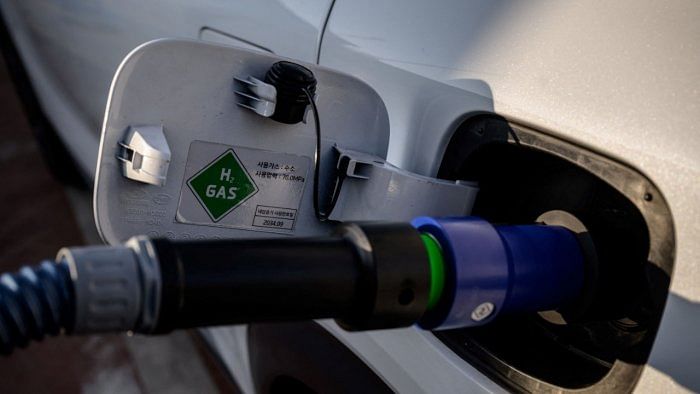 A car being refueled at a fuel station for hydrogen powered vehicles in Seoul. Credit: AFP File Photo