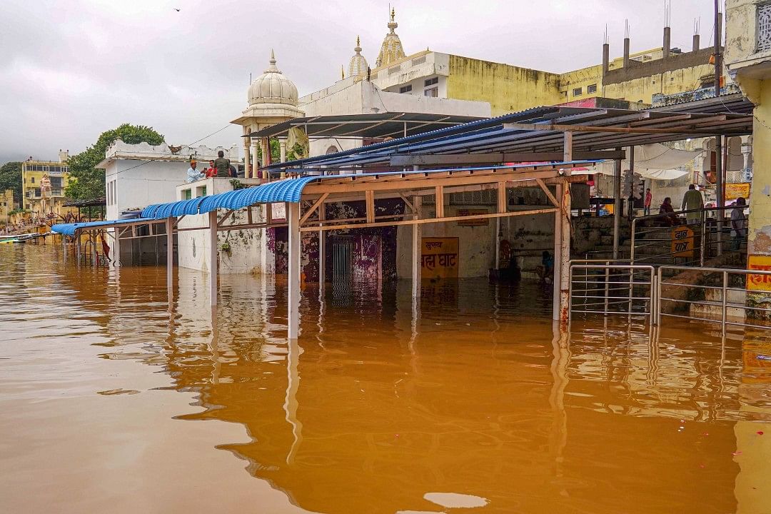  waterlogged area following heavy monsoon rain in Pushkar. Credit: PTI Photo