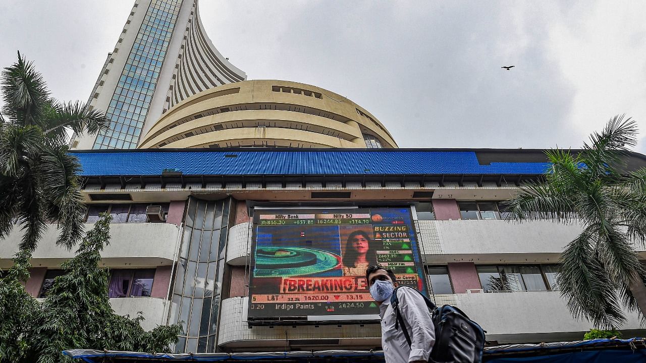 After scaling its lifetime peak of 54,465.91 during the session, the 30-share index ended 546.41 points or 1.02 per cent higher at a record 54,369.77. Credit: PTI File Photo