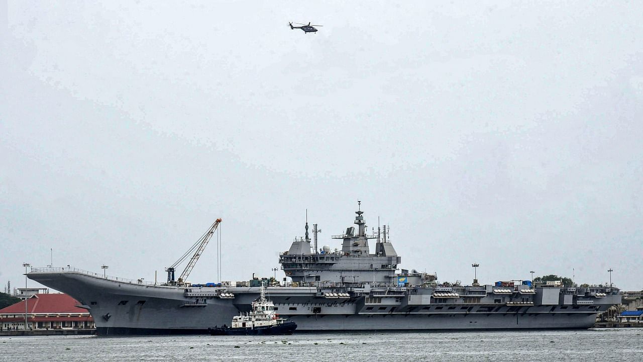 The new 262-metre carrier (pictured) joins the INS Vikramaditya. Credit: PTI Photo