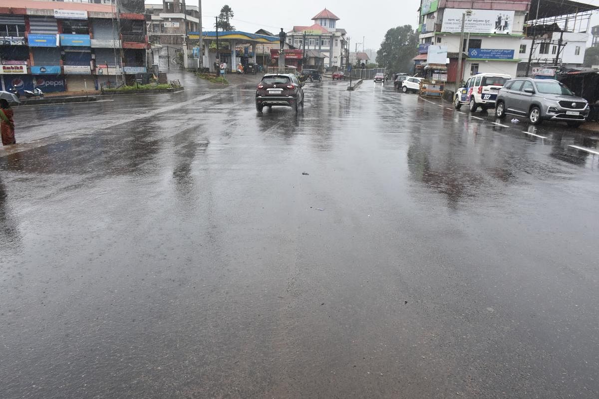 Only a few vehicles were seen on the main road in Madikeri following the weekend curfew.