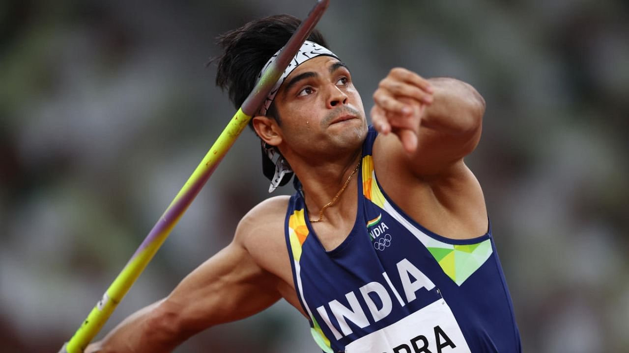 Neeraj Chopra of India in action at the javelin throw final. Credit: Reuters photo