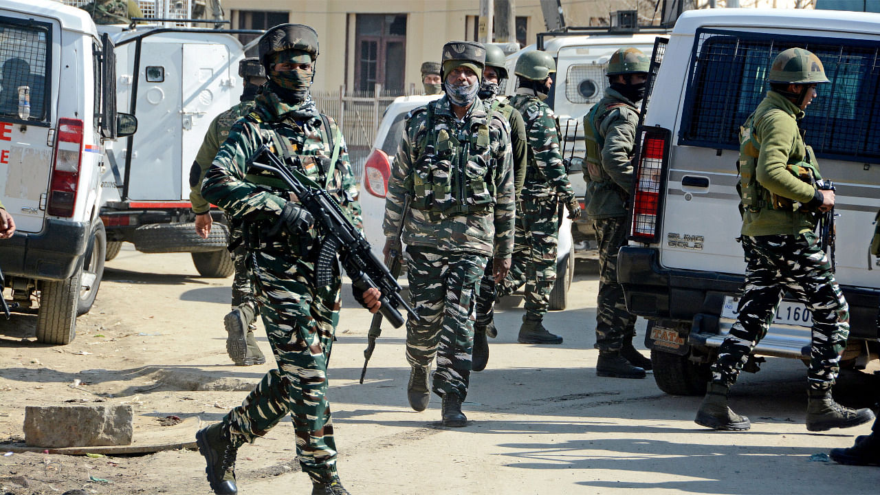 Security personnel at an operation in Budgam. Credit: PTI File Photo