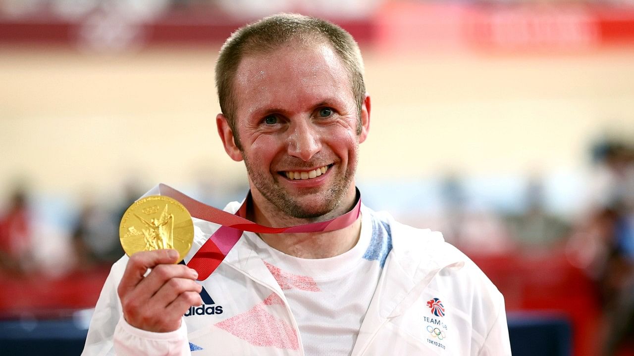 Gold medallist Jason Kenny of Britain poses with his medal. Credit: Reuters Photo