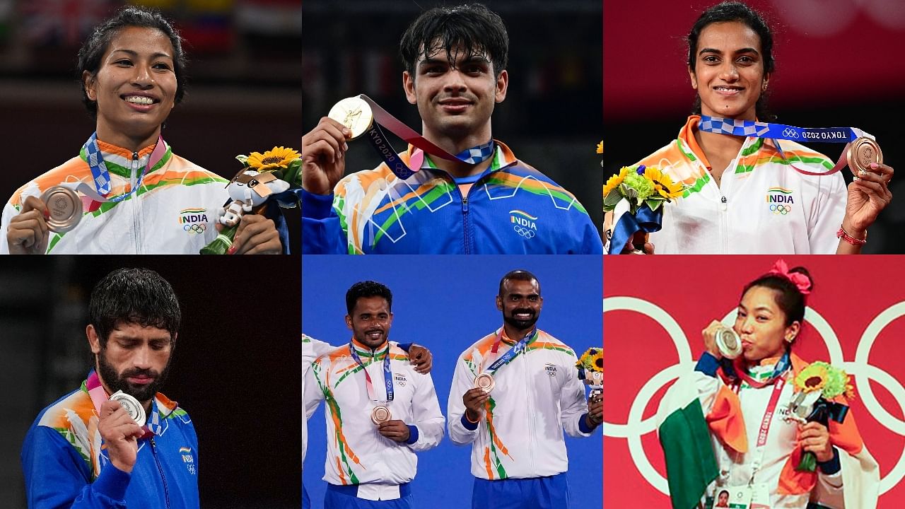 India's Olympic medal winners at Tokyo 2020. Credit: PTI, AFP, Reuters Photos