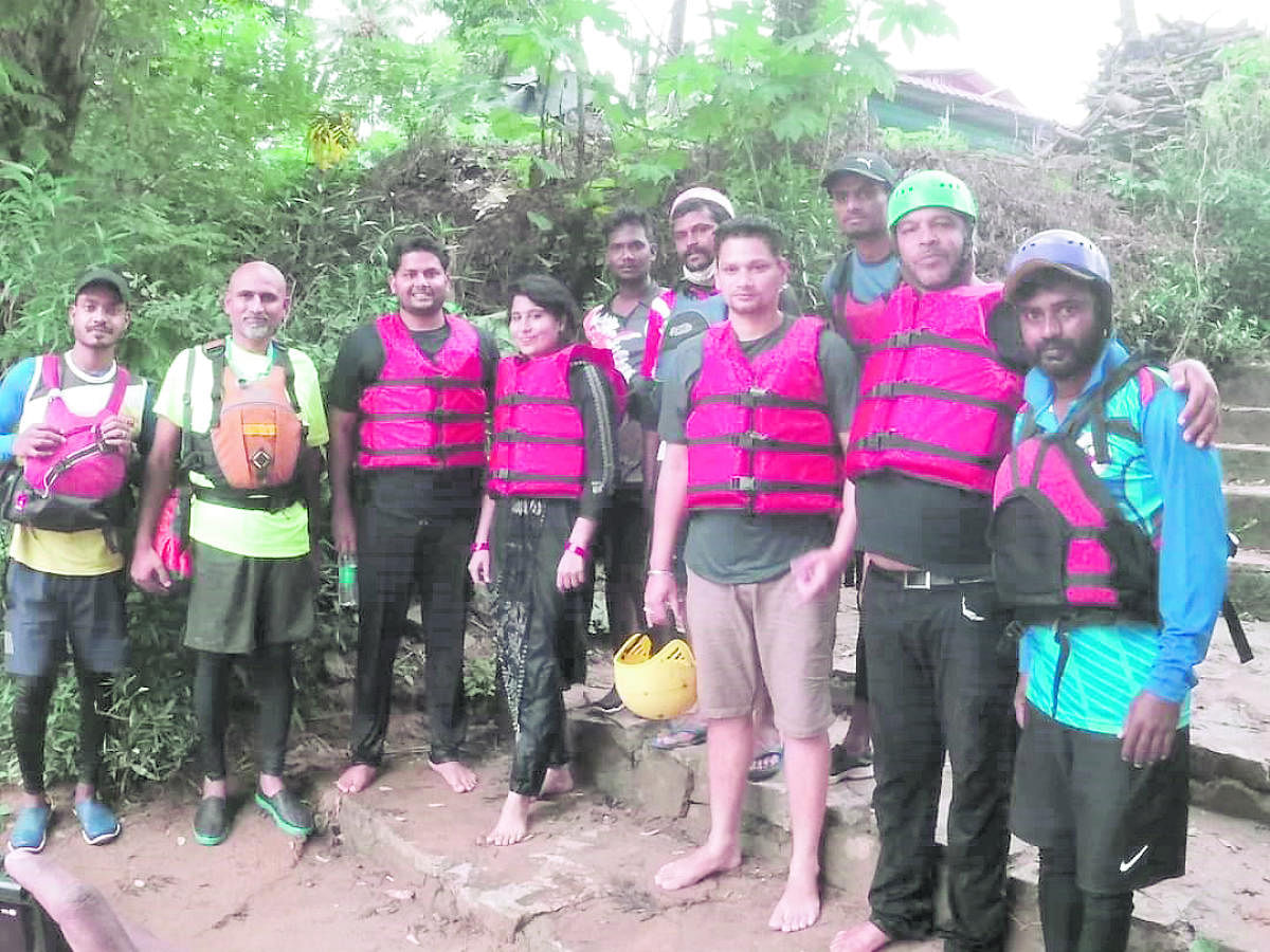 Assistant Commissioner Iswar Kumar Kandoo, along with his family members and department staff take part in river rafting in Dubare.