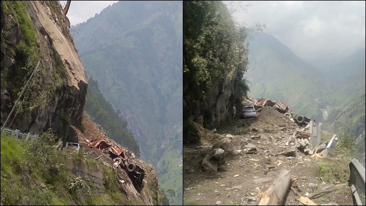 Several vehicles, including a Himachal Road Transport Corporation (HRTC) bus carrying over 40 passengers, are buried under the debris. Credit: Twitter/ @ITBP_official