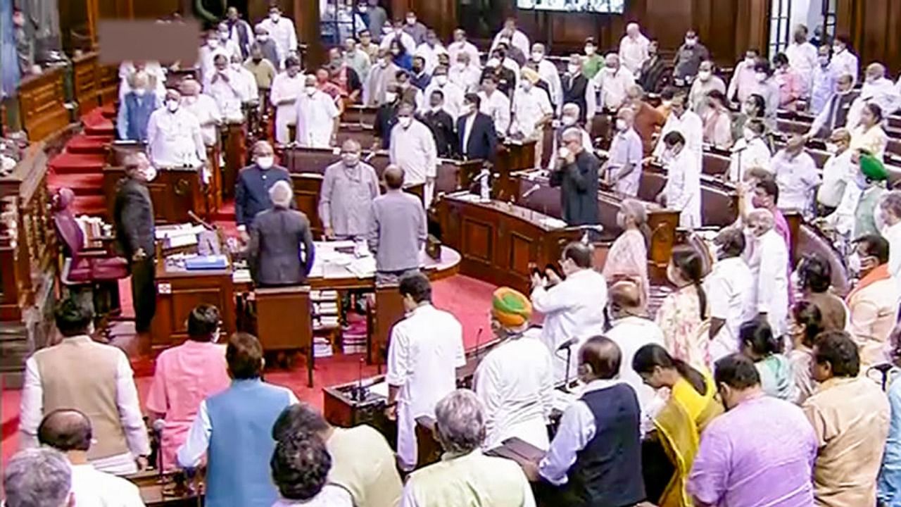 A view of the Rajya Sabha during the Monsoon Session of Parliament, in New Delhi, Wednesday. Credit: PTI Photo