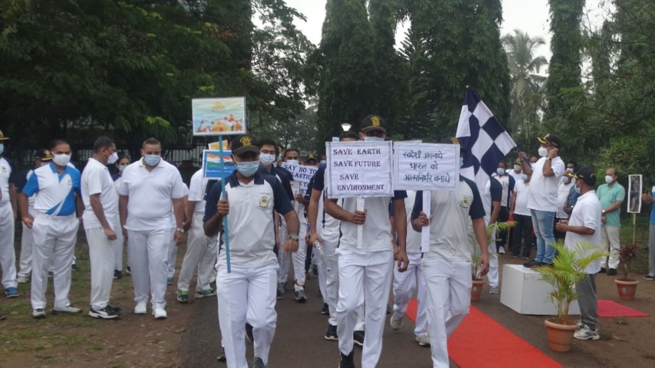 Participants during walkathon conducted by Coast Guard district headquarters in Mangaluru on Wednesday. Credit: DH Photo
