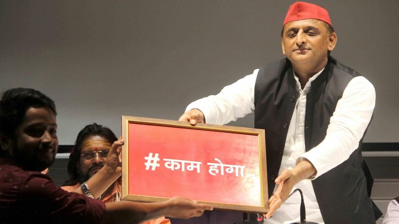 Samajwadi Party President Akhilesh Yadav during the press conference at party office in Lucknow, Saturday. Credit: PTI Photo