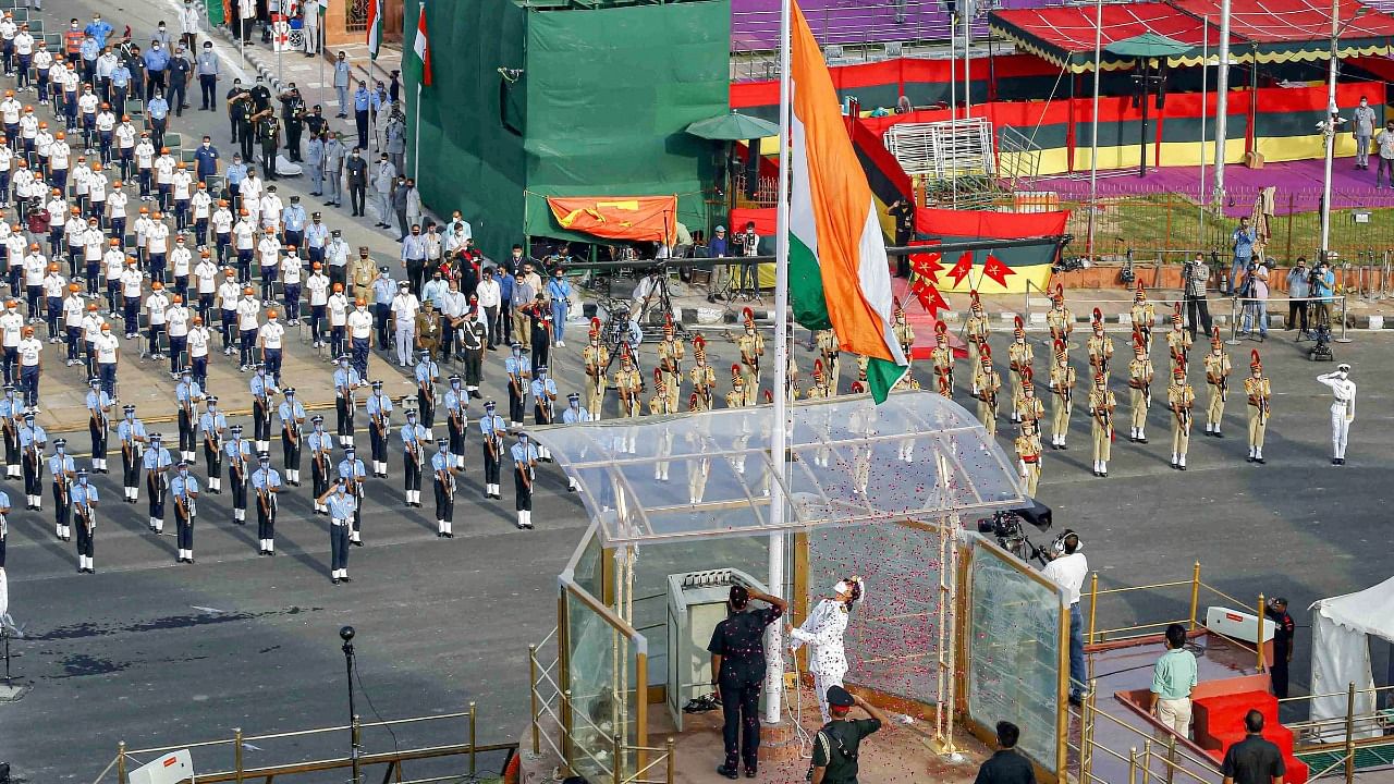 Full dress rehearsal of Independence Day celebrations at Red Fort. Credit: PTI Photo