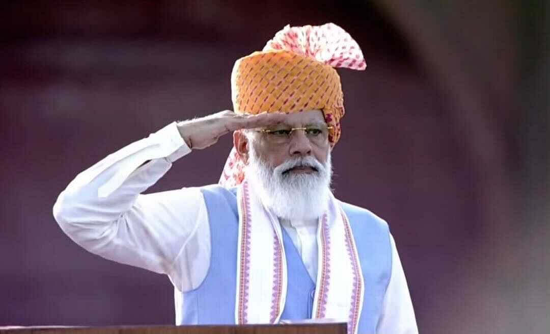 Prime Minister Narendra Modi at the Red Fort on Independence Day. Credit: Twitter/@BJPLive