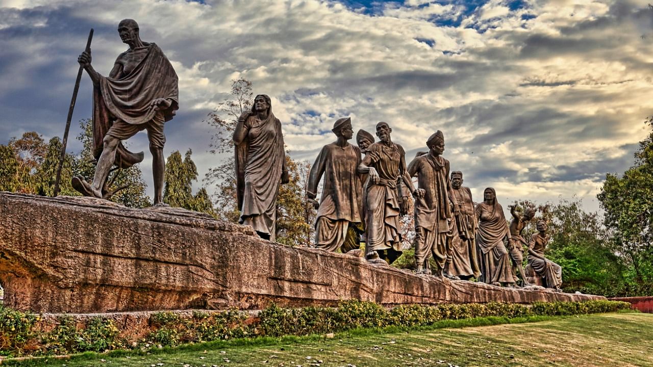 Statue of Mahatma Gandhi and his followers depicting the historic Dandi March. Credit: iStock Photo